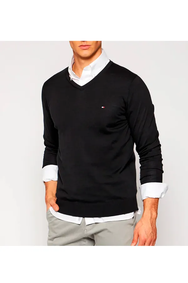 Tommy Hilfiger Luxury Knit V-Neck Pullover Black