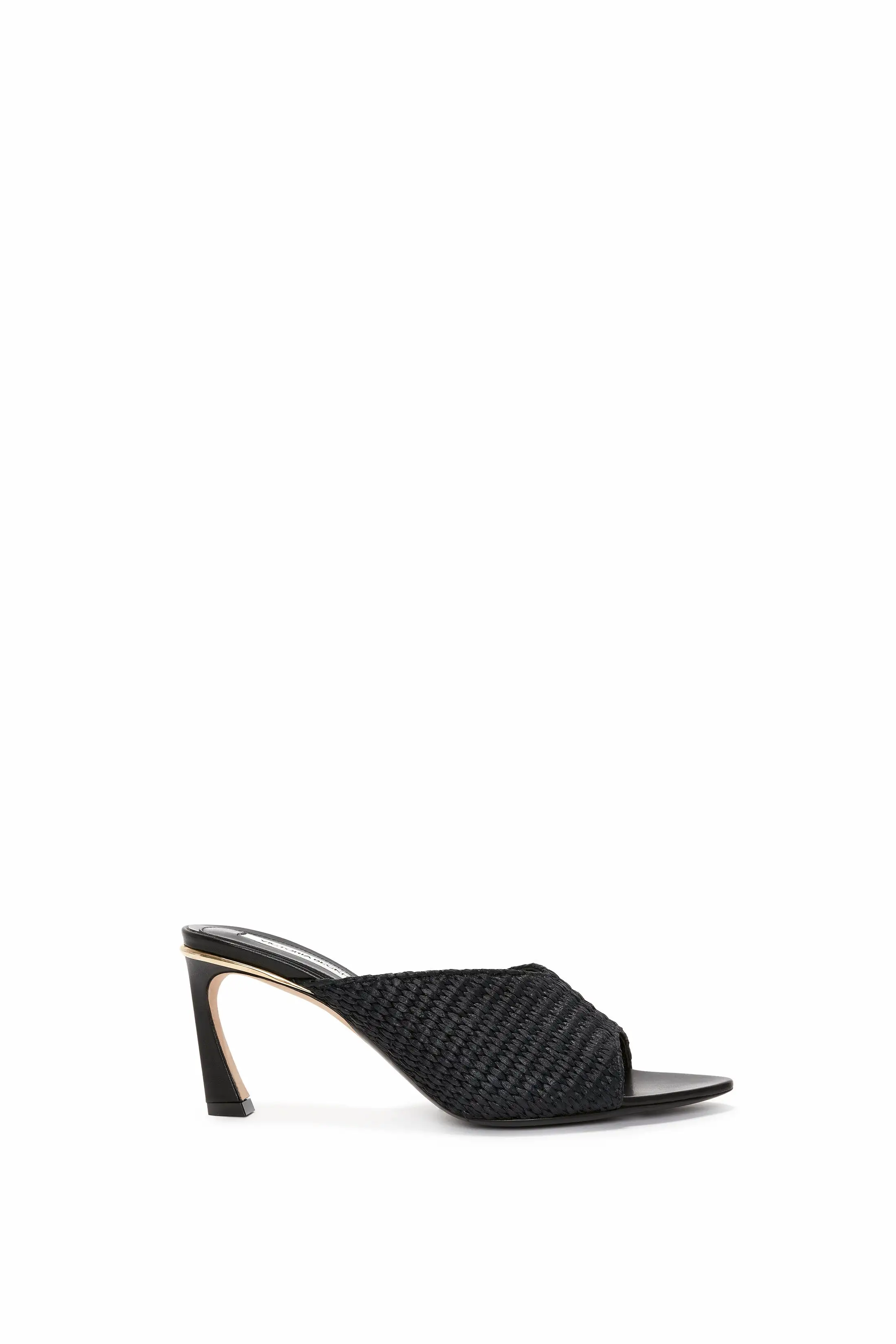 V Cut Mule In Black Raffia