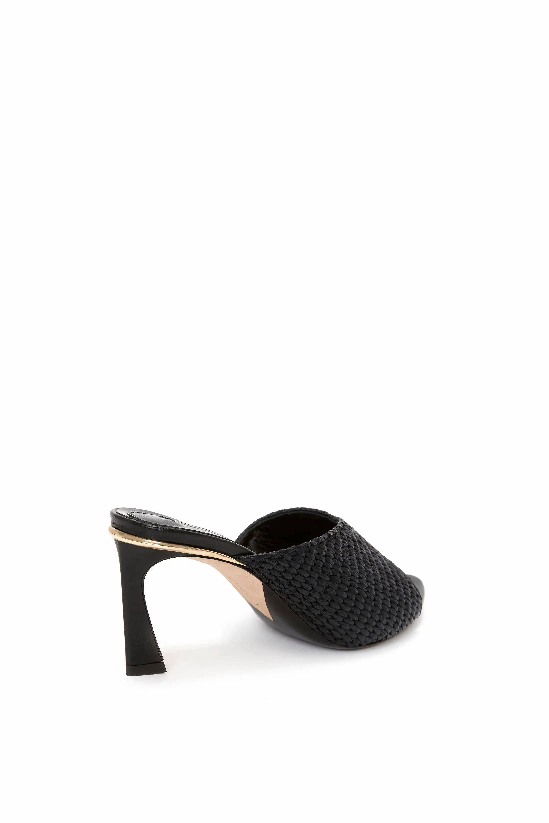 V Cut Mule In Black Raffia