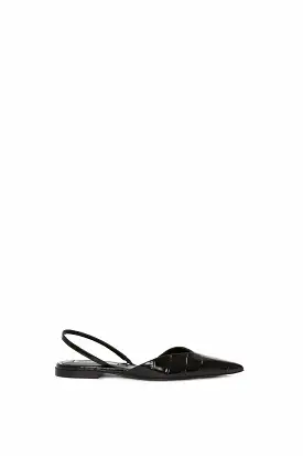 V Cut Sling Back In Black Croc-Effect Leather