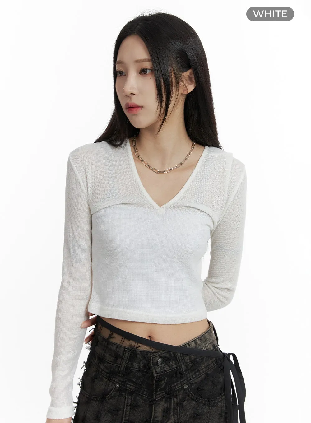 V-Neck Hooded Crop Top CF429