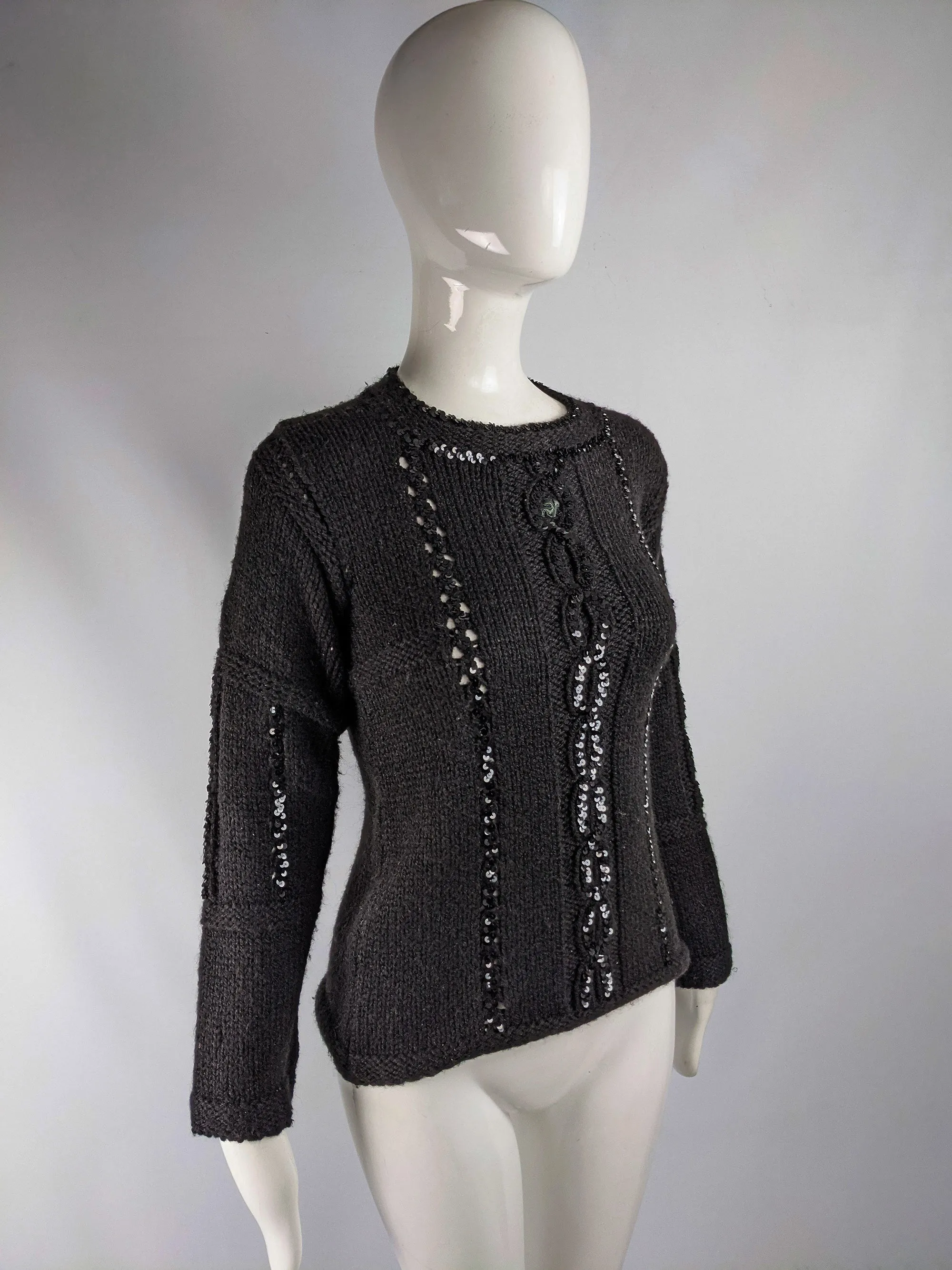 Vintage Black Sequin Wool & Mohair Sweater, 1970s