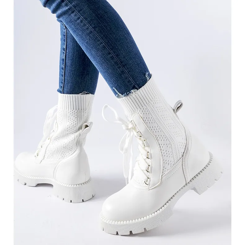 White openwork sock boots by Portico