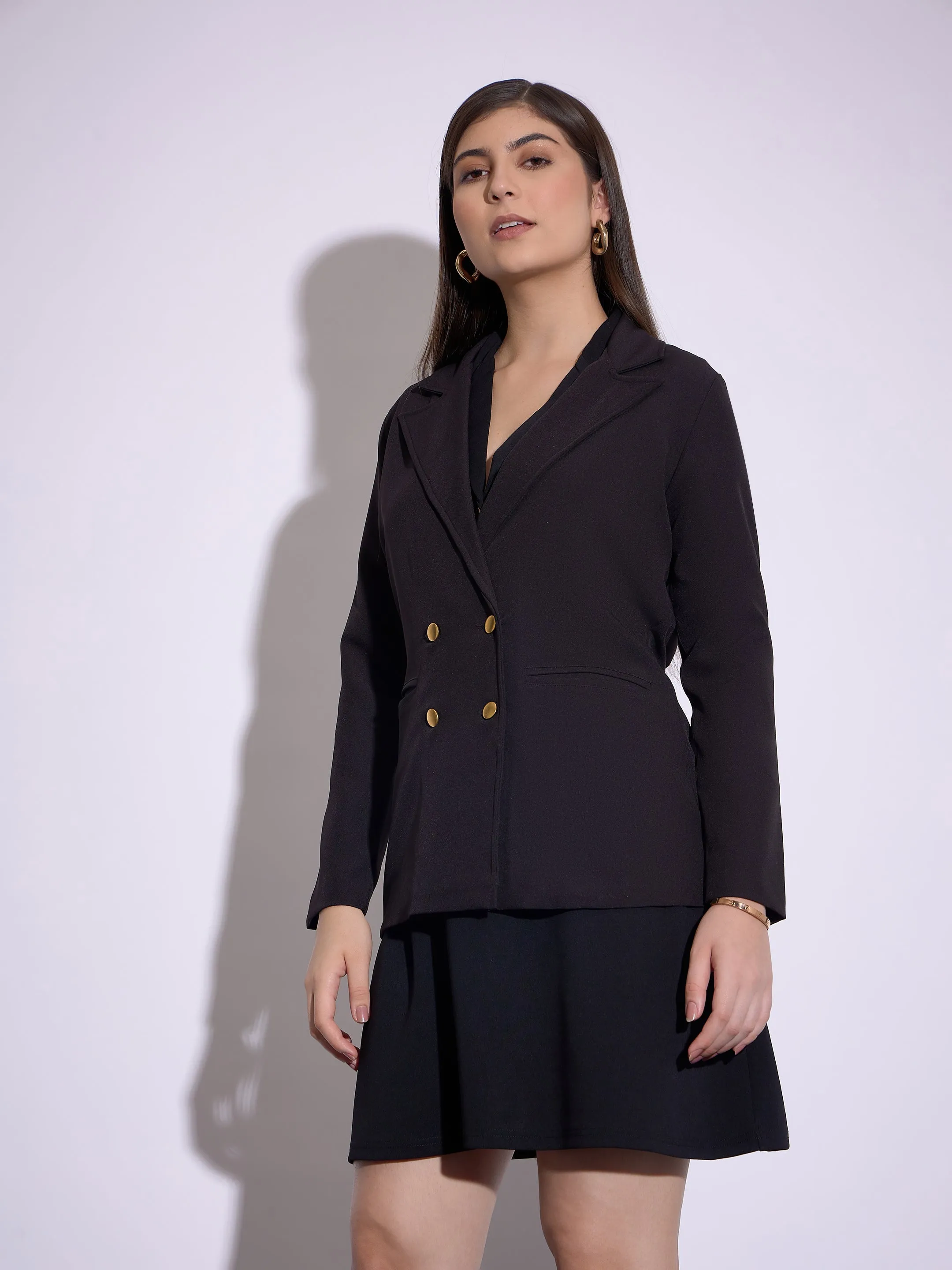 Women Black Double-Breasted Blazer