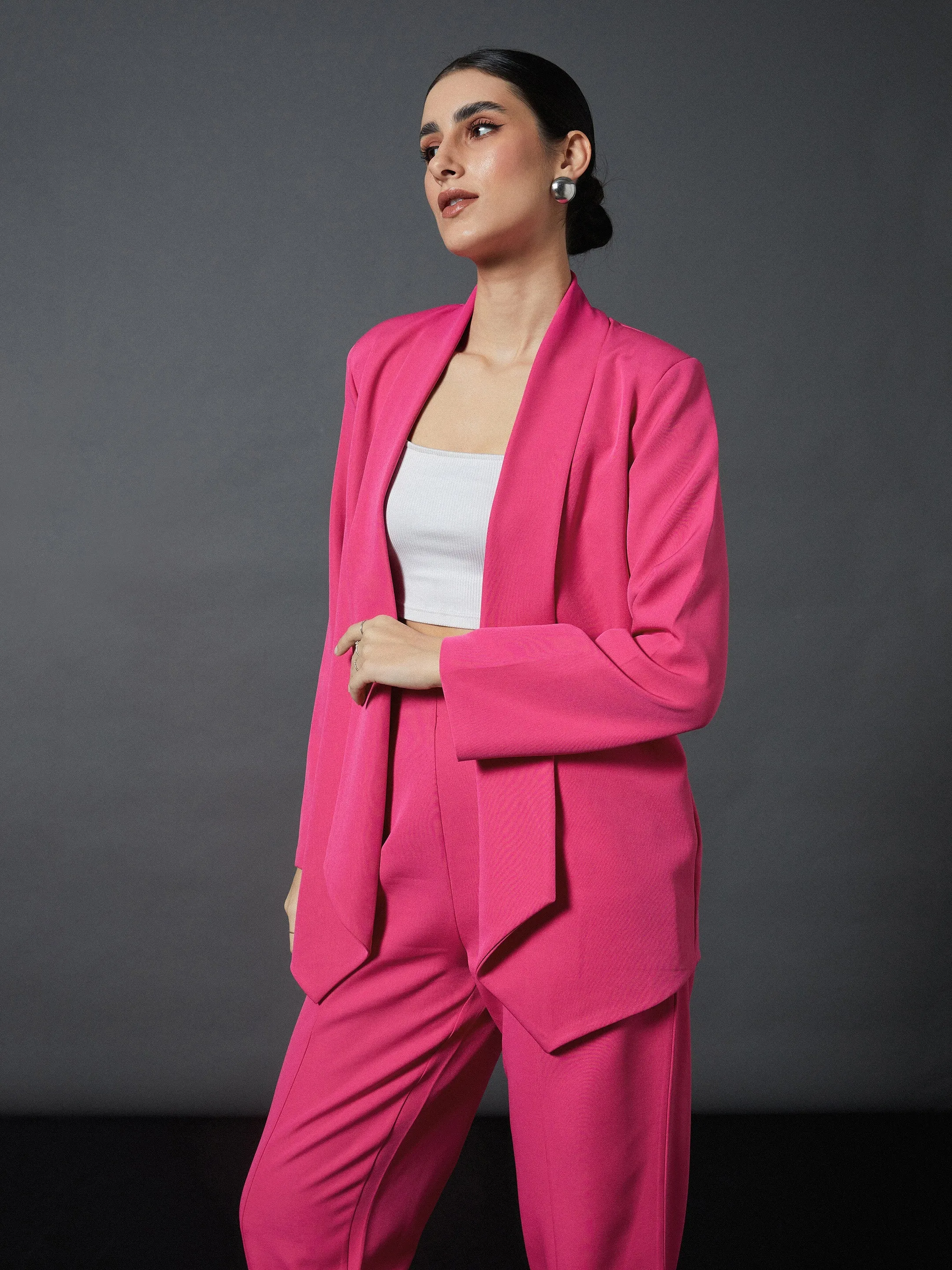 Women Pink Shawl Collar Front Open Blazer