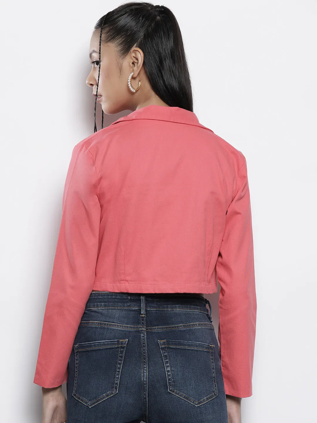 Women Pink Twill Crop Blazer