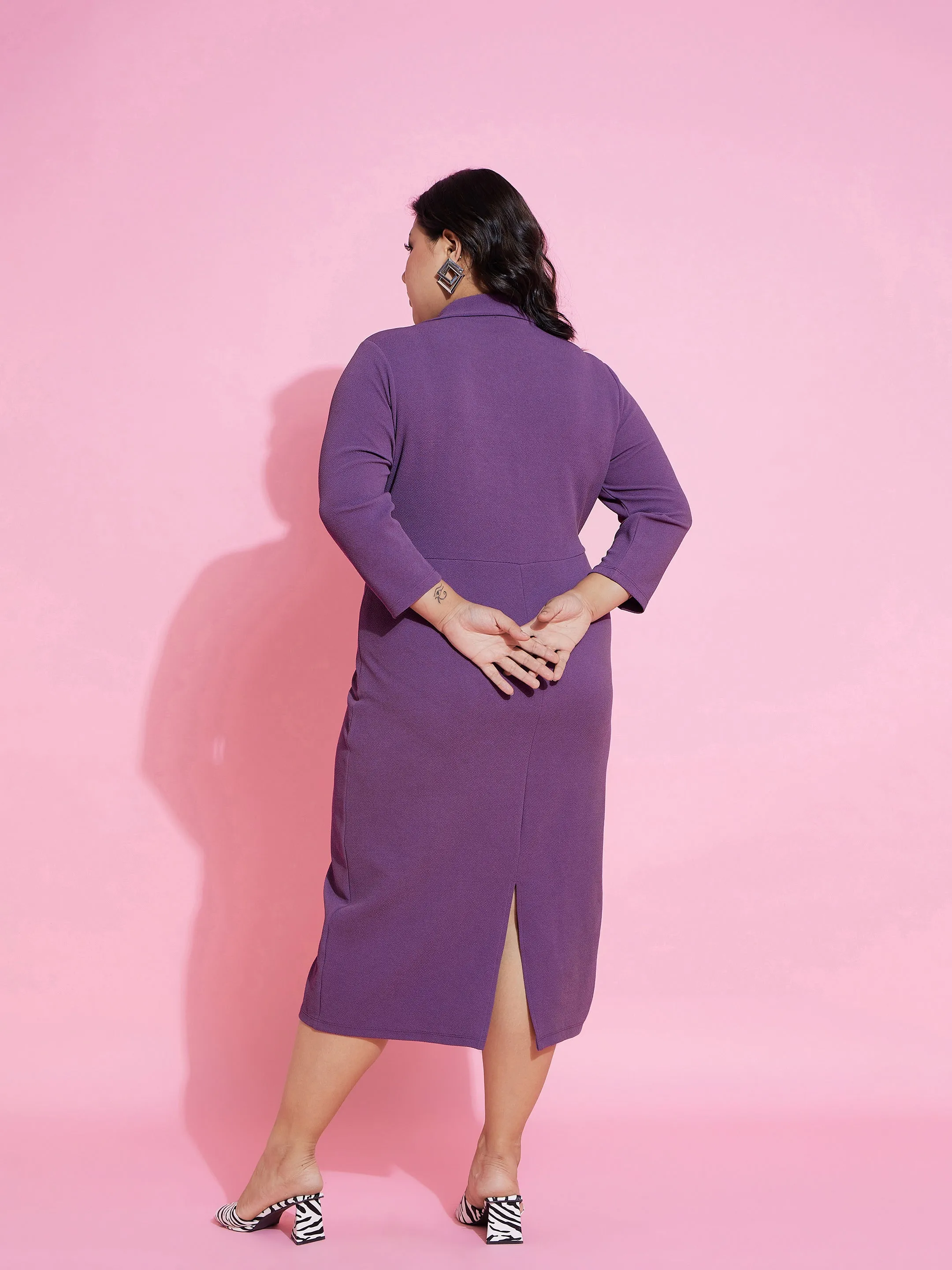 Women Purple Solid Wrap Blazer Dress