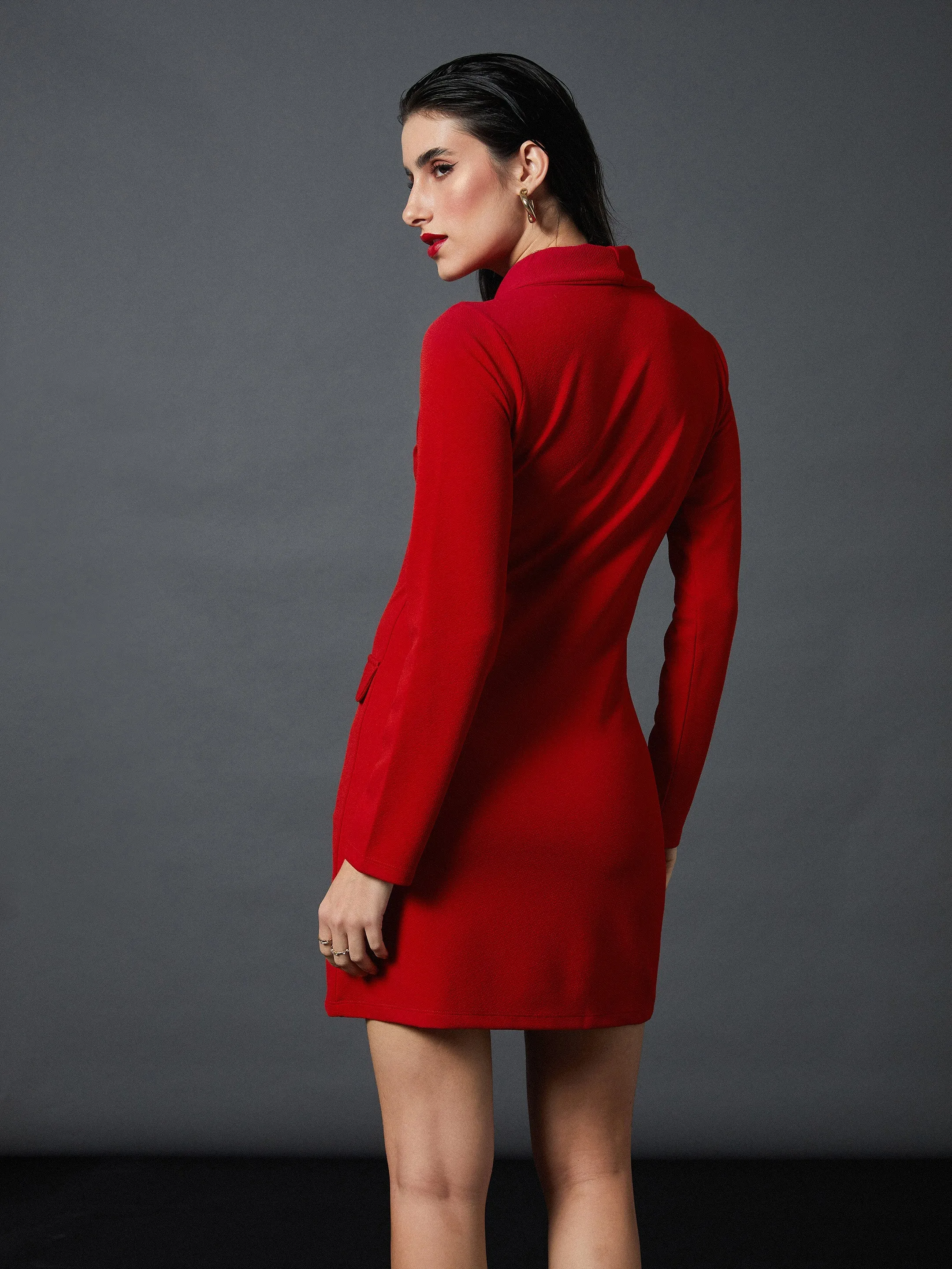 Women Red Double Breasted Blazer Dress