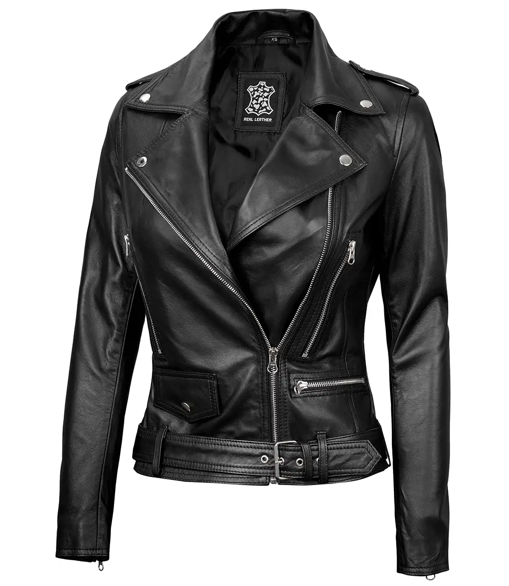 Women's Leather Asymmetrical Black Biker Jacket