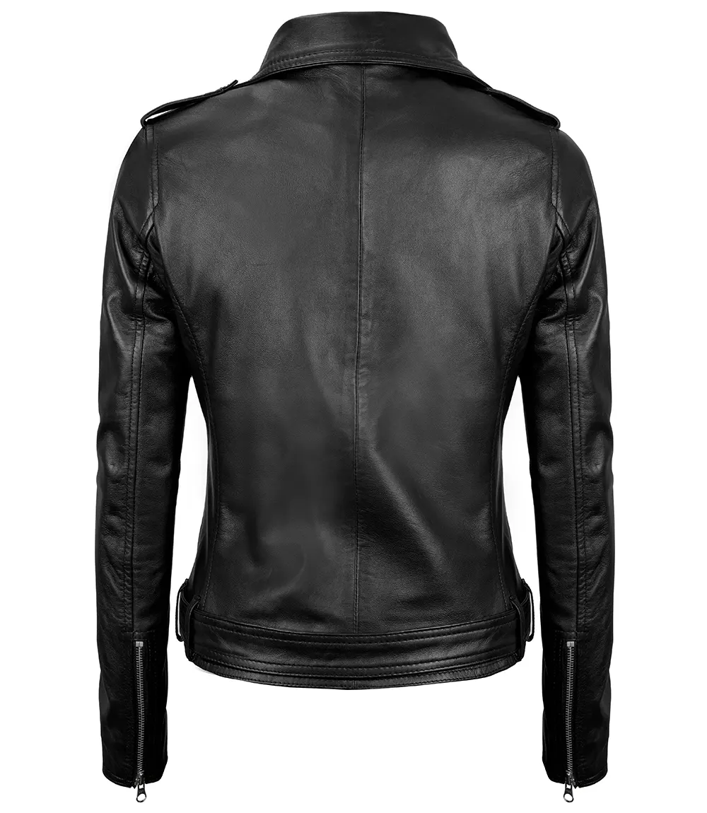 Women's Leather Asymmetrical Black Biker Jacket