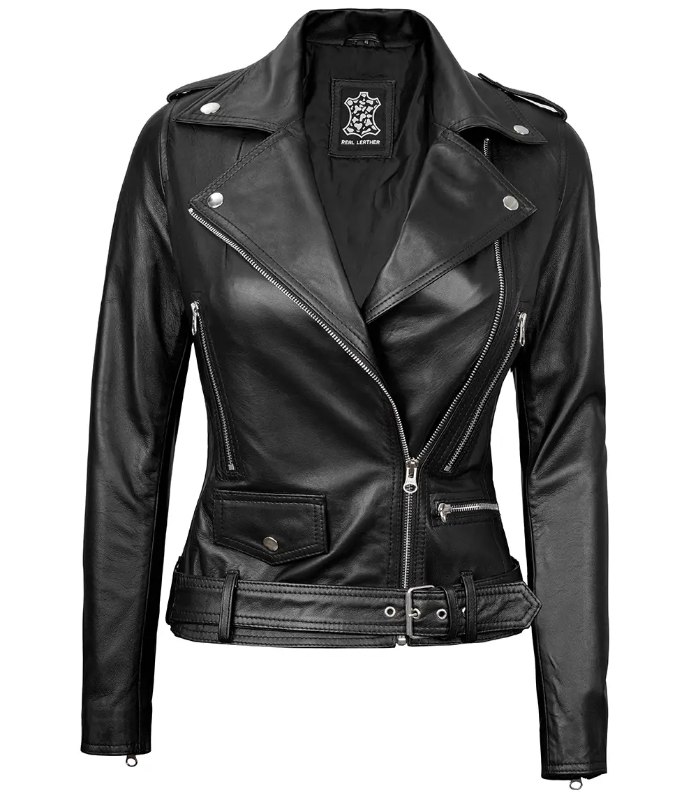 Women's Leather Asymmetrical Black Biker Jacket