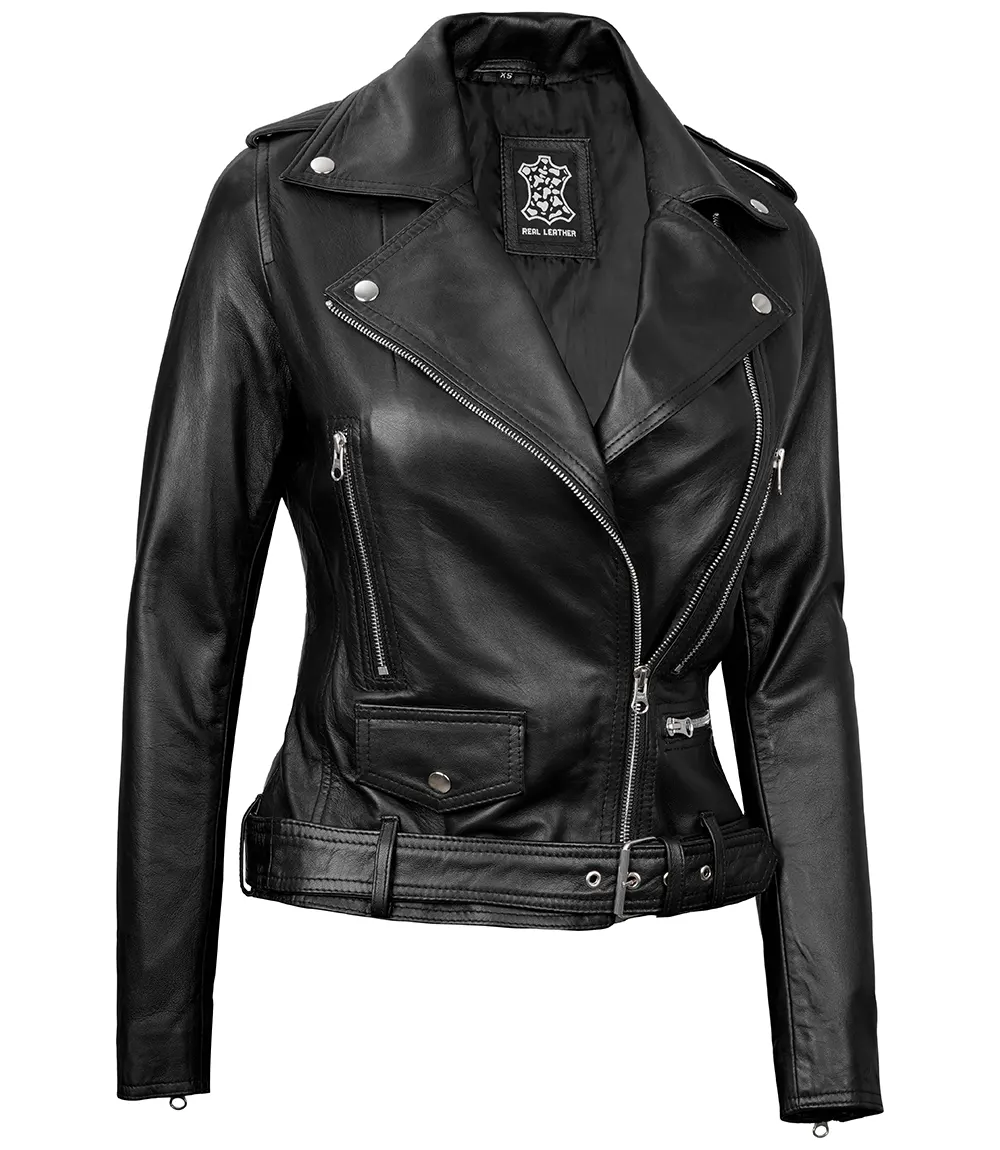 Women's Leather Asymmetrical Black Biker Jacket