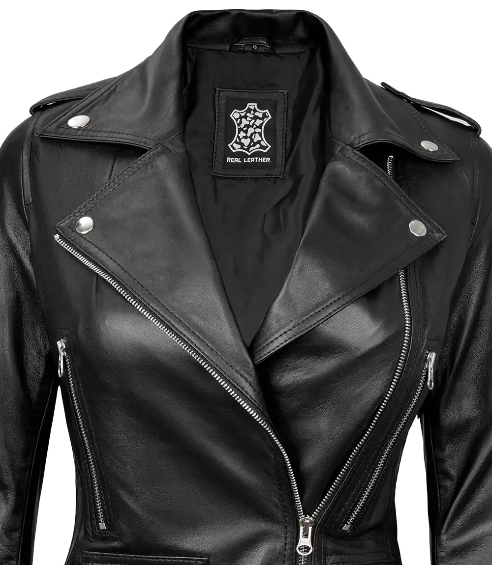 Women's Leather Asymmetrical Black Biker Jacket