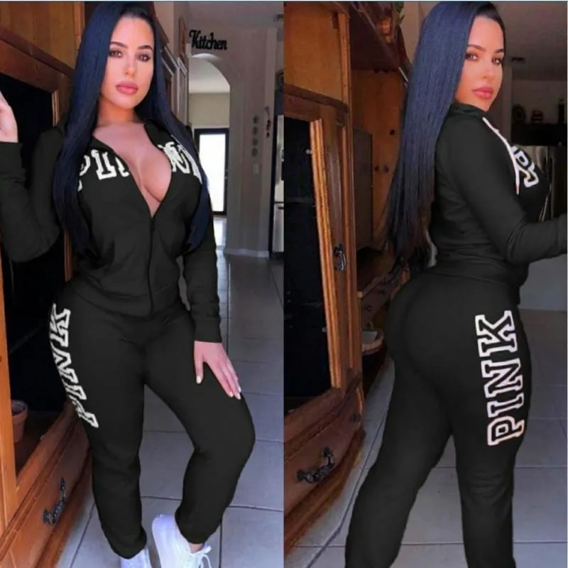 Women's Casual Spring Letter Pink Print Tracksuit Plus Size Outfits