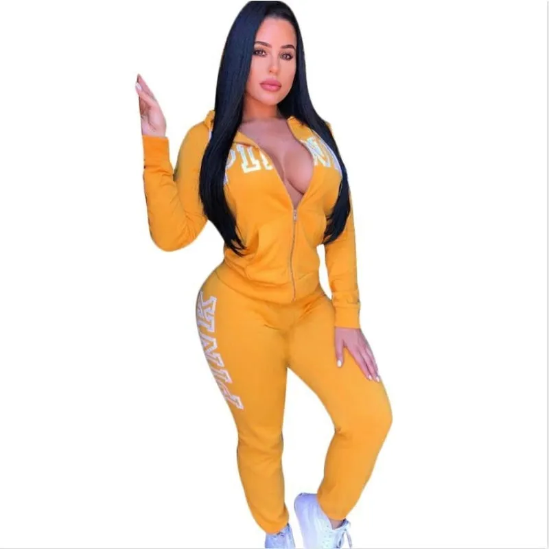 Women's Casual Spring Letter Pink Print Tracksuit Plus Size Outfits