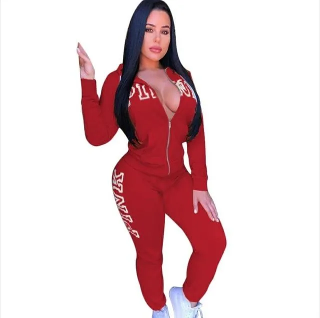 Women's Casual Spring Letter Pink Print Tracksuit Plus Size Outfits