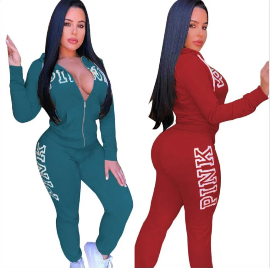 Women's Casual Spring Letter Pink Print Tracksuit Plus Size Outfits