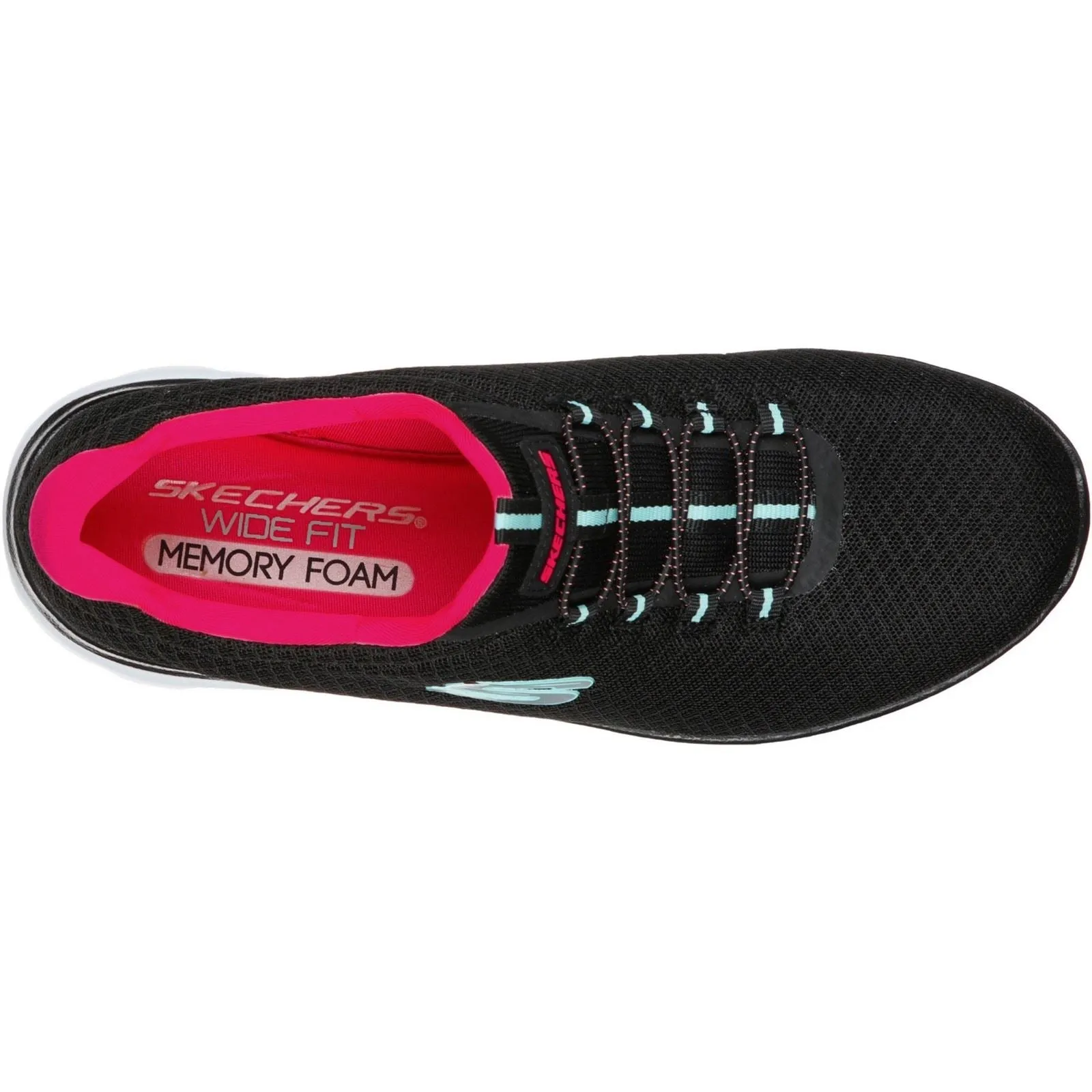 Women's Wide Fit Skechers 12980 Summits Slip On Sports Sneakers - Black/Hot Pink