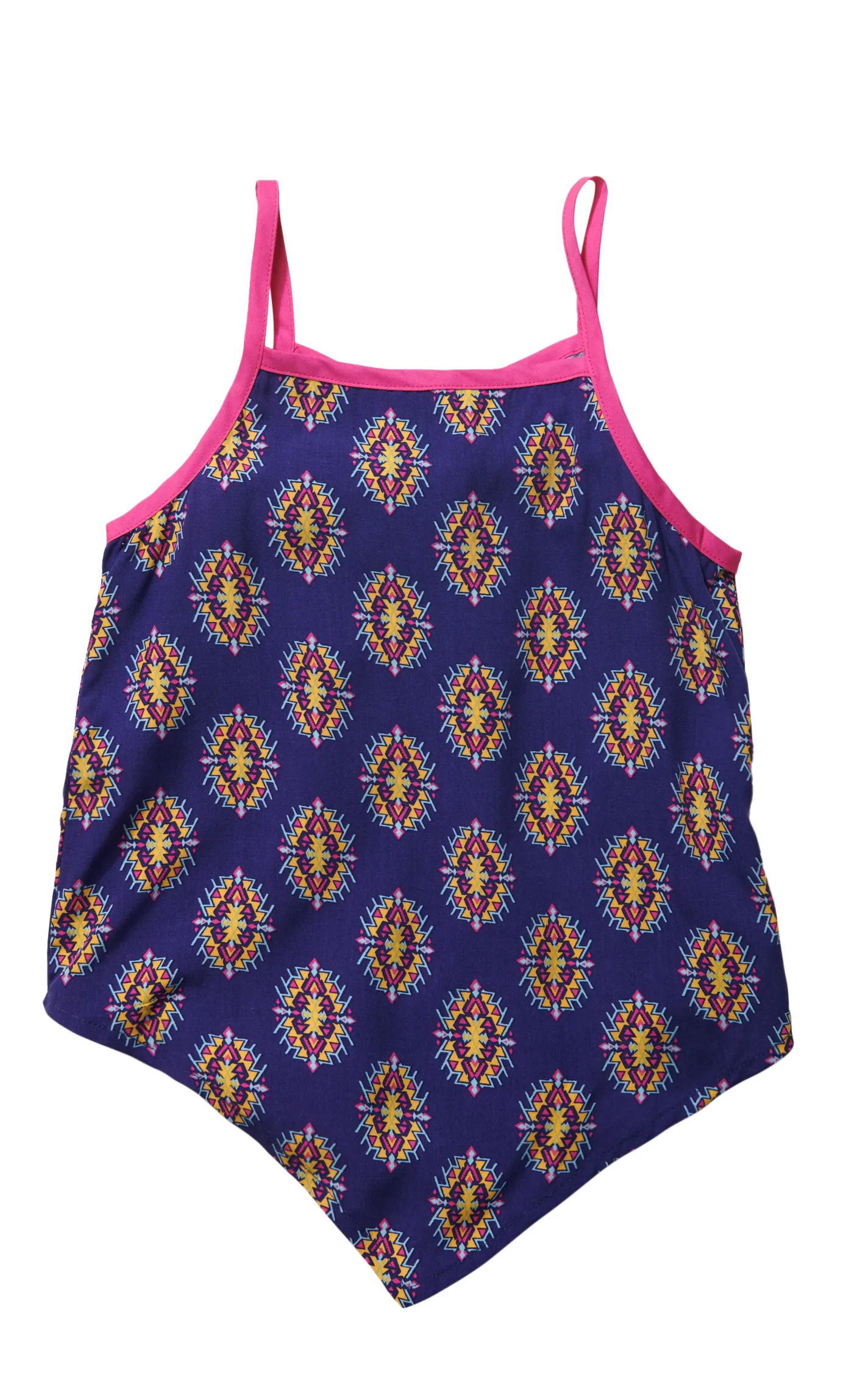 Wrangler Girl's Navy Hot Pink & Yellow Aztec Handkerchief Sleeveless Top