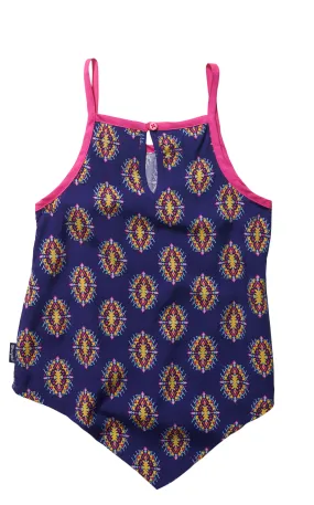 Wrangler Girl's Navy Hot Pink & Yellow Aztec Handkerchief Sleeveless Top