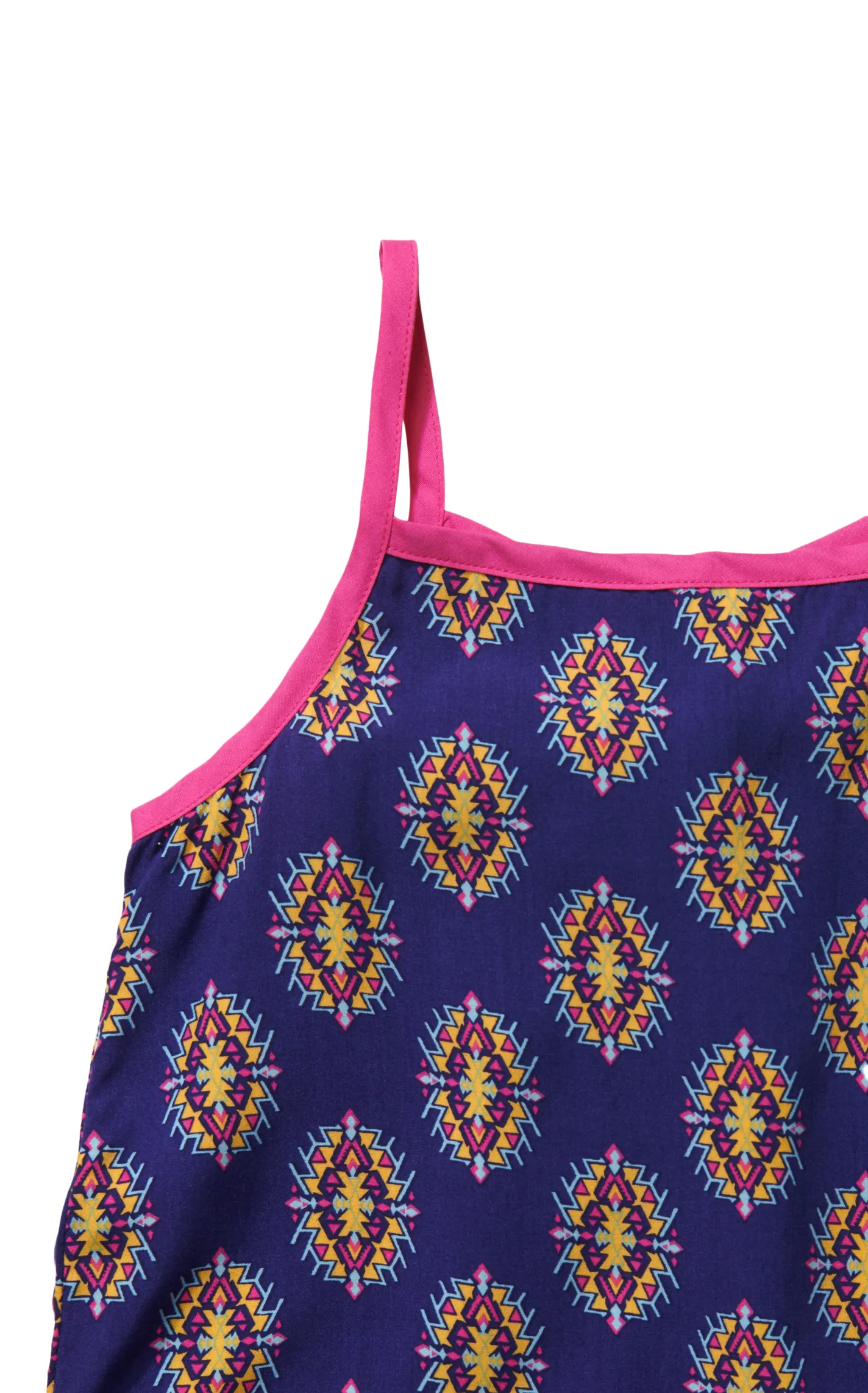 Wrangler Girl's Navy Hot Pink & Yellow Aztec Handkerchief Sleeveless Top