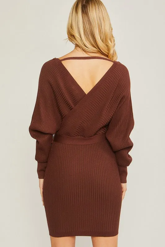 Wrap Belted Ribbed Knit Dress