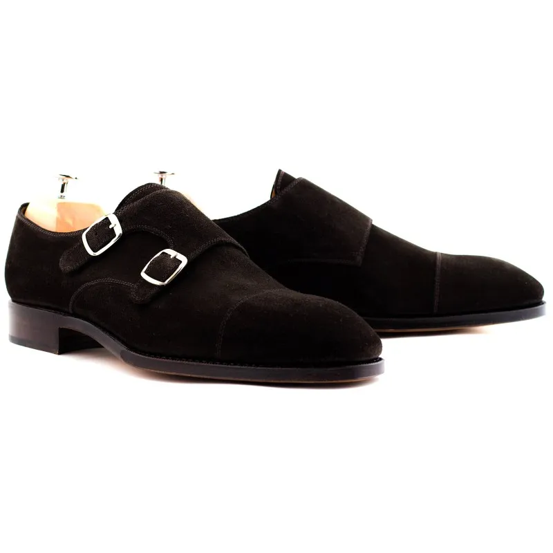 Yanko double monk dark brown suede