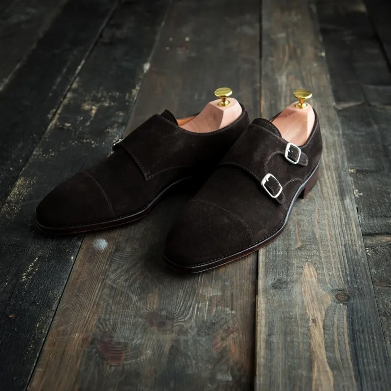 Yanko double monk dark brown suede