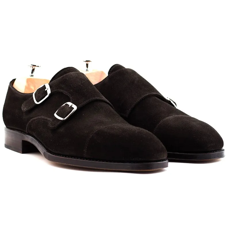 Yanko double monk dark brown suede