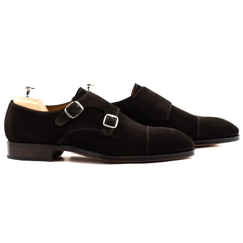 Yanko double monk dark brown suede