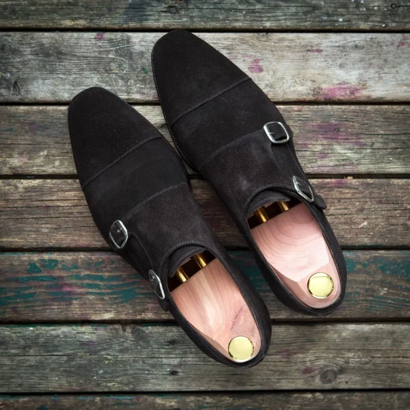 Yanko double monk dark brown suede