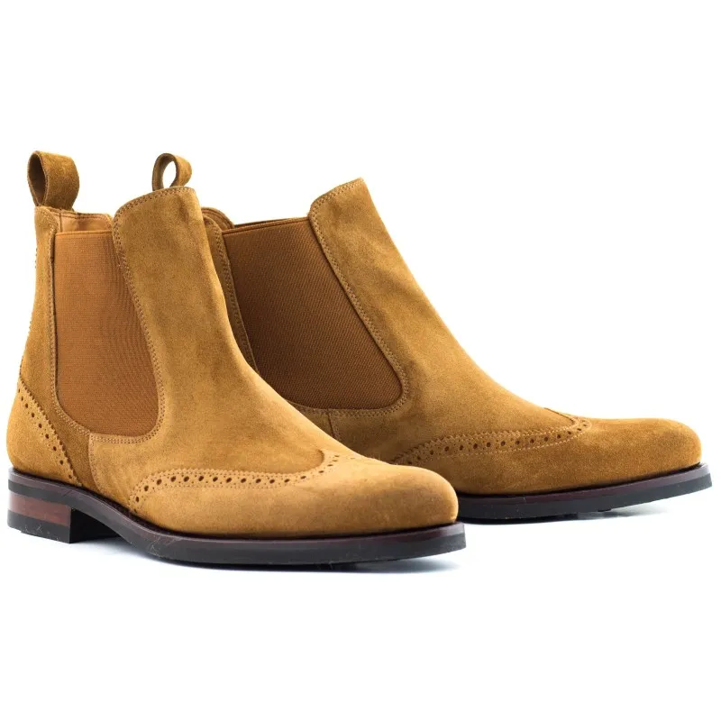 Yanko Light brown suede chelsea boot with brogue pattern for ladies