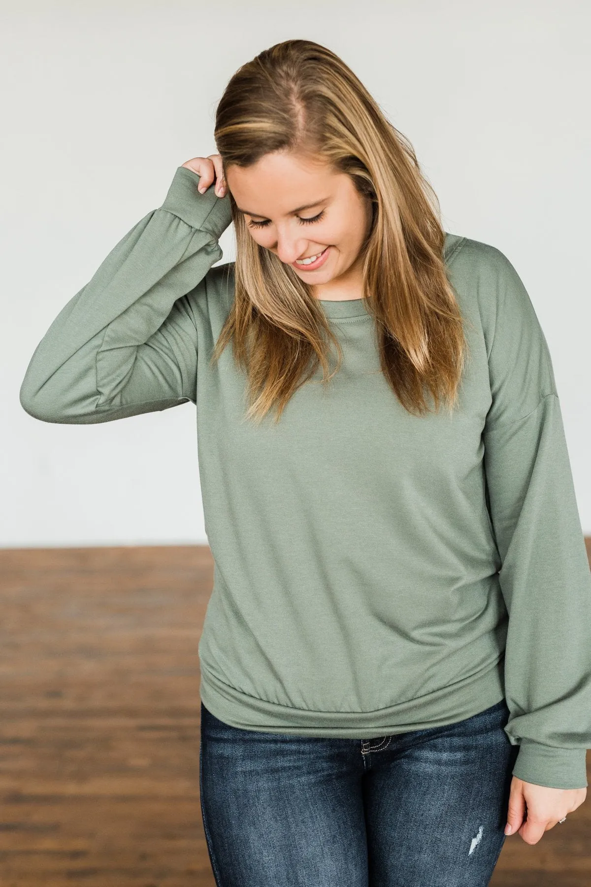 You Make It Easy Pullover Top- Sage