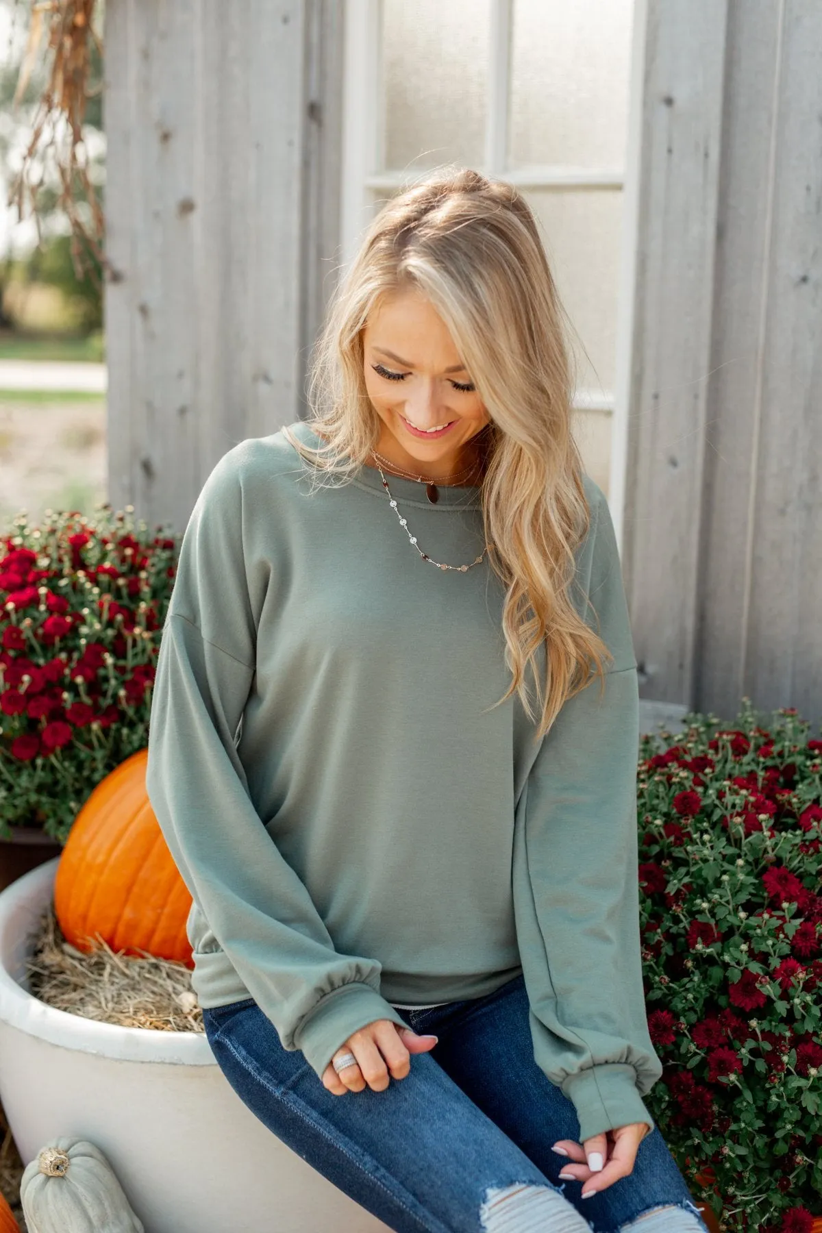 You Make It Easy Pullover Top- Sage