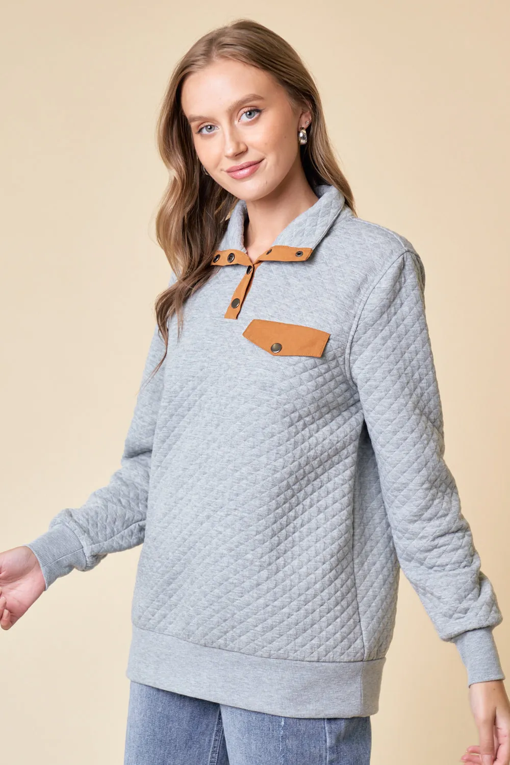 You're My Destiny Quilted Pullover - Heather Grey