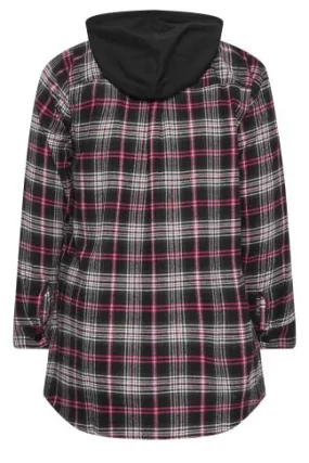 YOURS Curve Pink Check Print Hooded Shirt