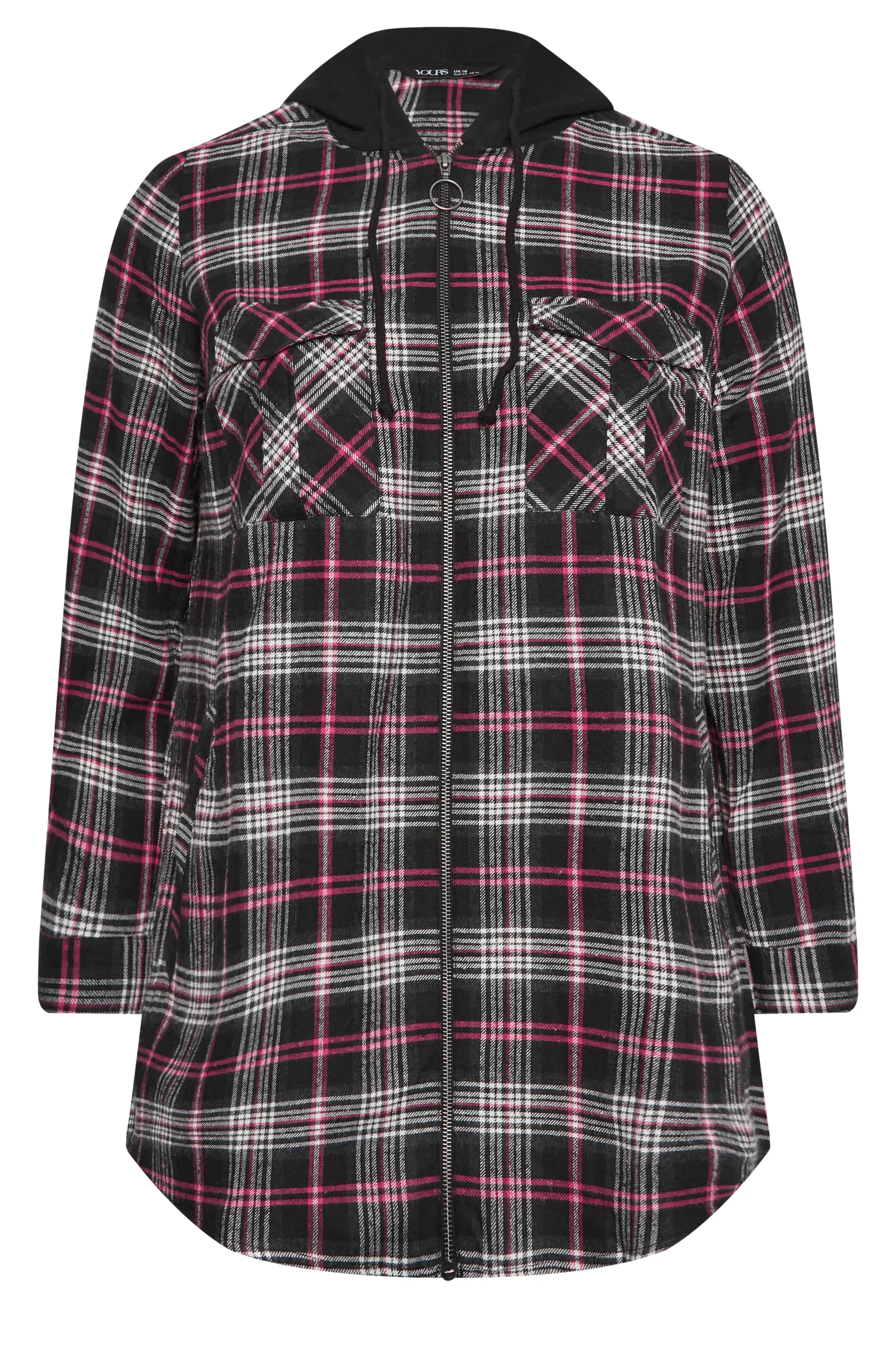 YOURS Curve Pink Check Print Hooded Shirt