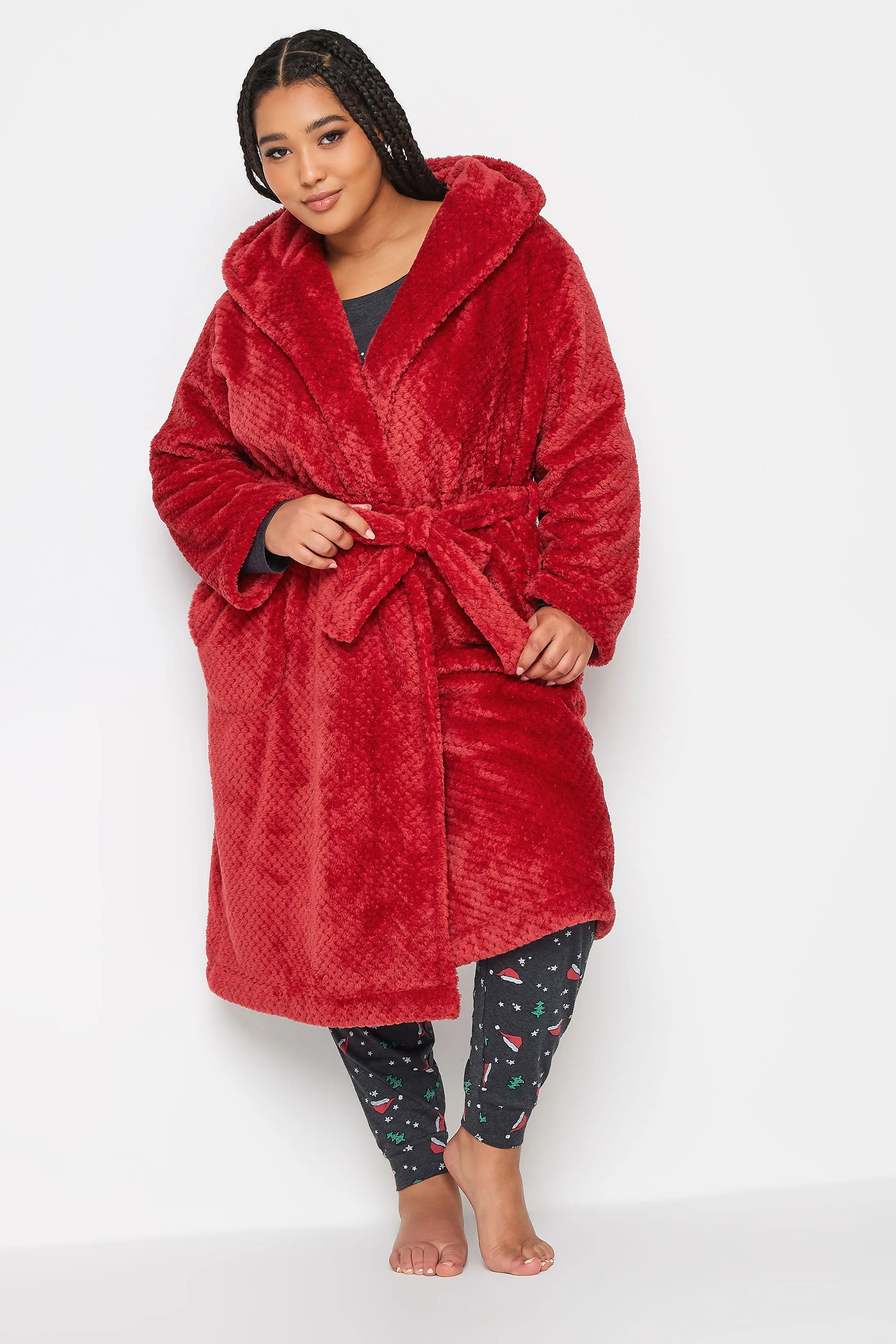 YOURS Curve Red Hooded Dressing Gown