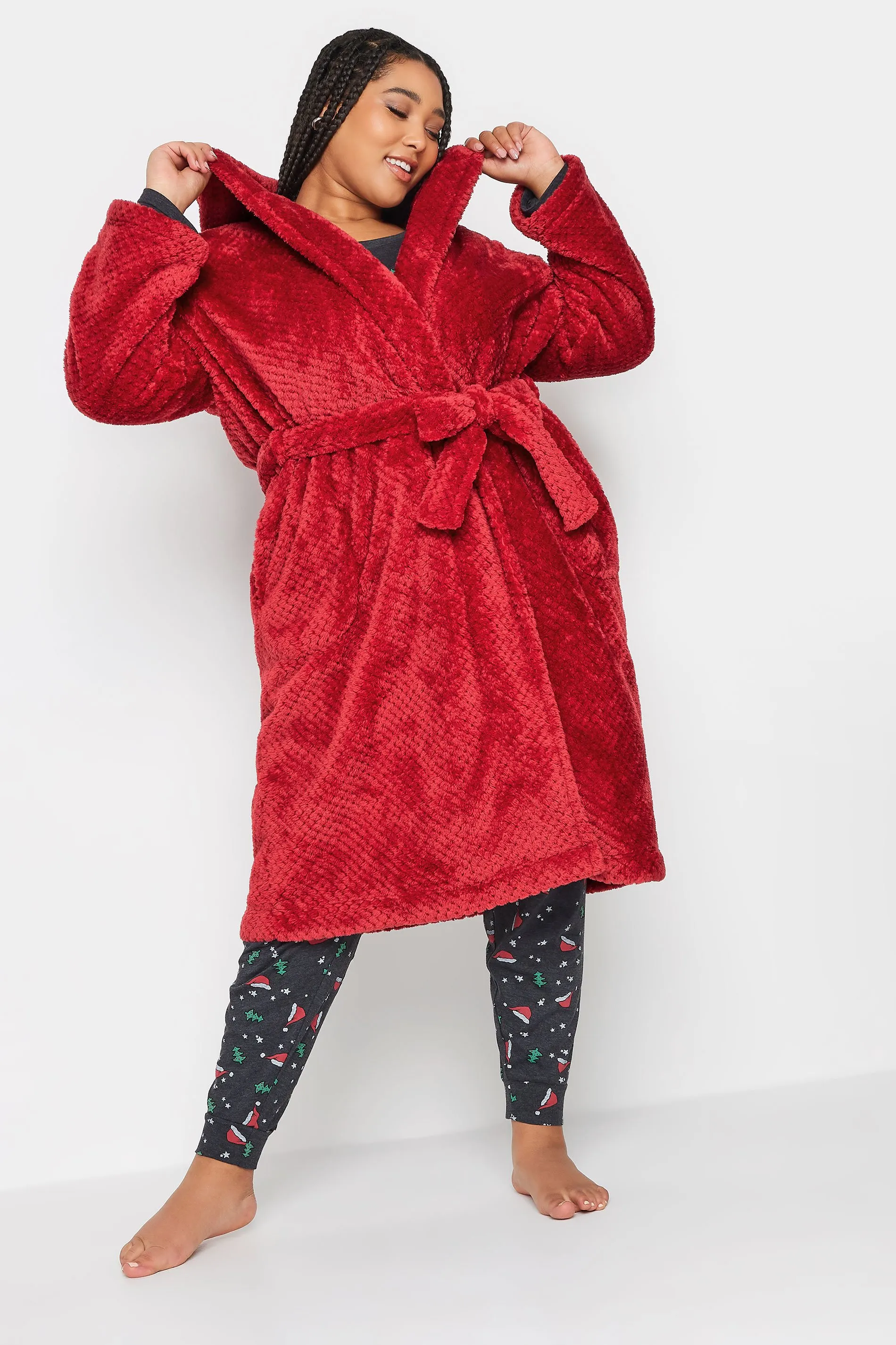 YOURS Curve Red Hooded Dressing Gown