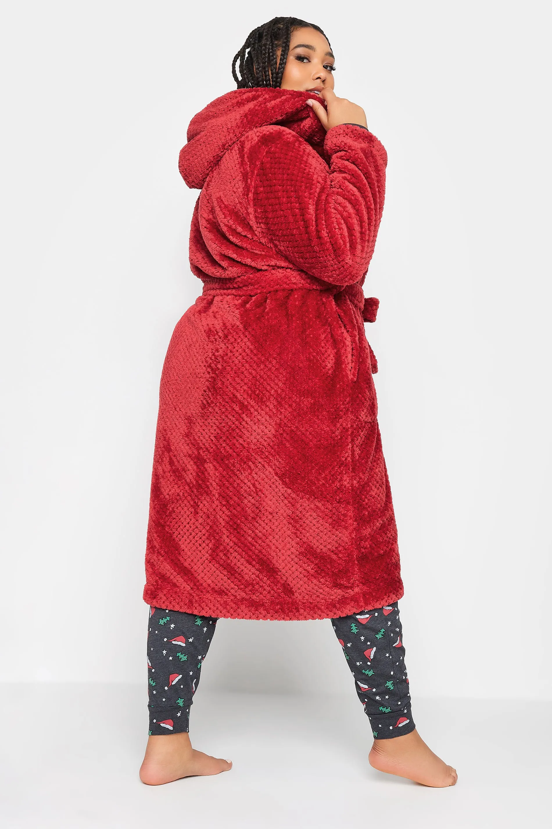 YOURS Curve Red Hooded Dressing Gown