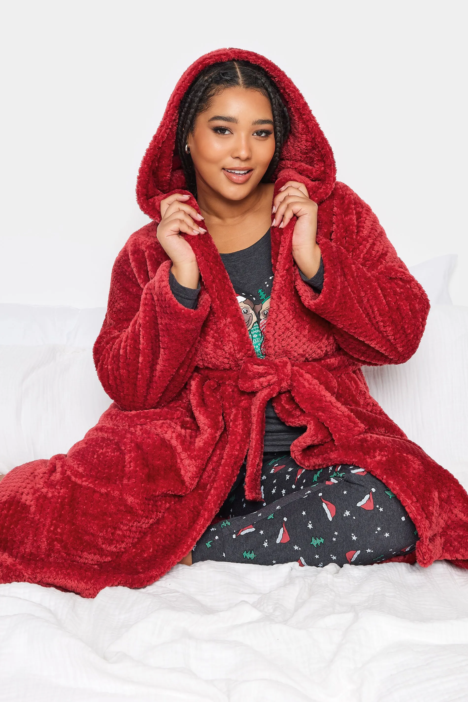 YOURS Curve Red Hooded Dressing Gown