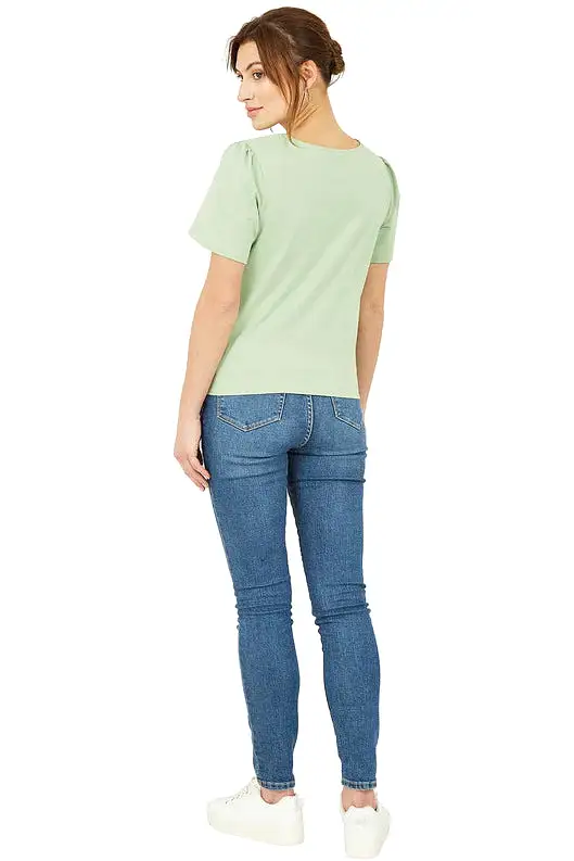 Yumi Green Button Tie Jersey T-shirt