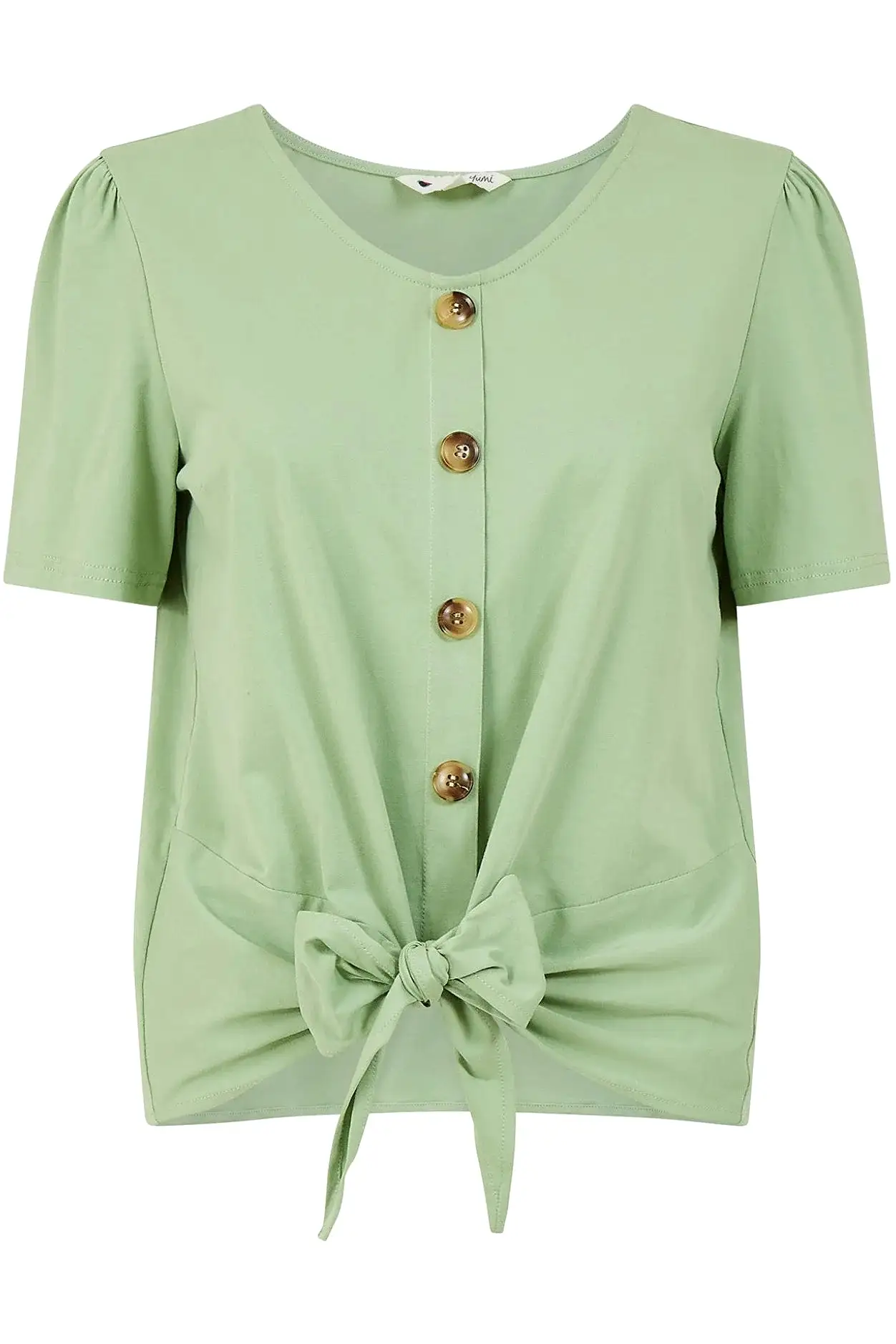 Yumi Green Button Tie Jersey T-shirt