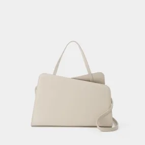 Yuzefi  Slant Crossbody Tote Bag in White Leather