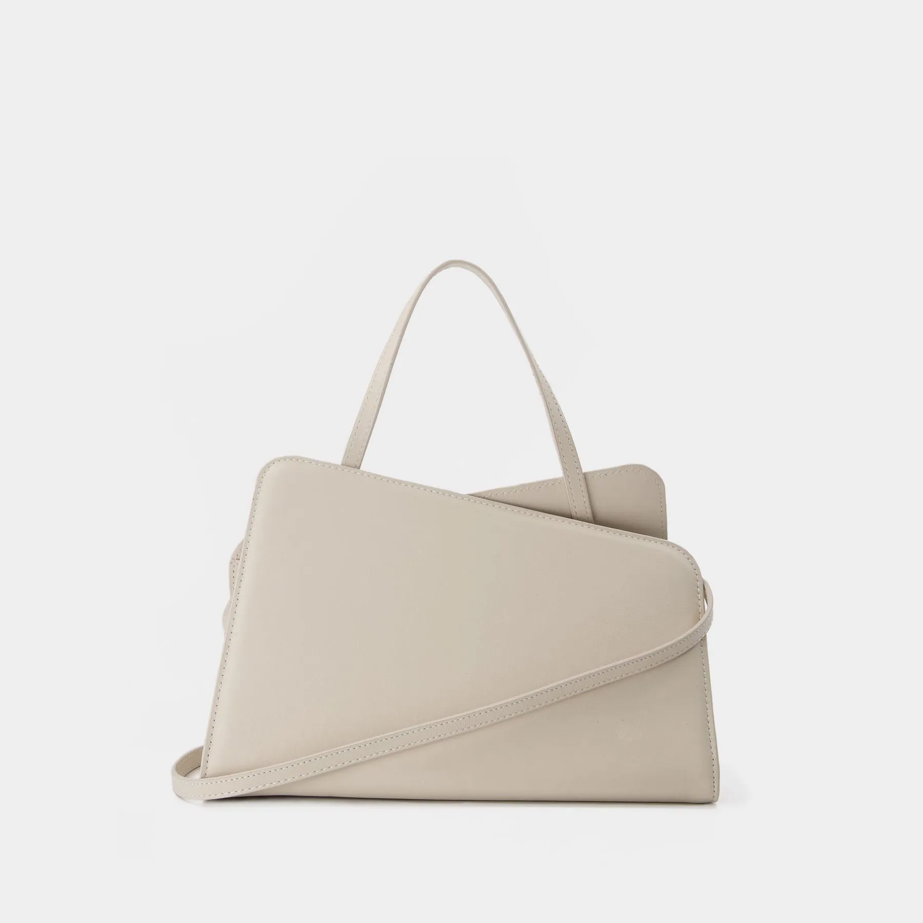 Yuzefi  Slant Crossbody Tote Bag in White Leather