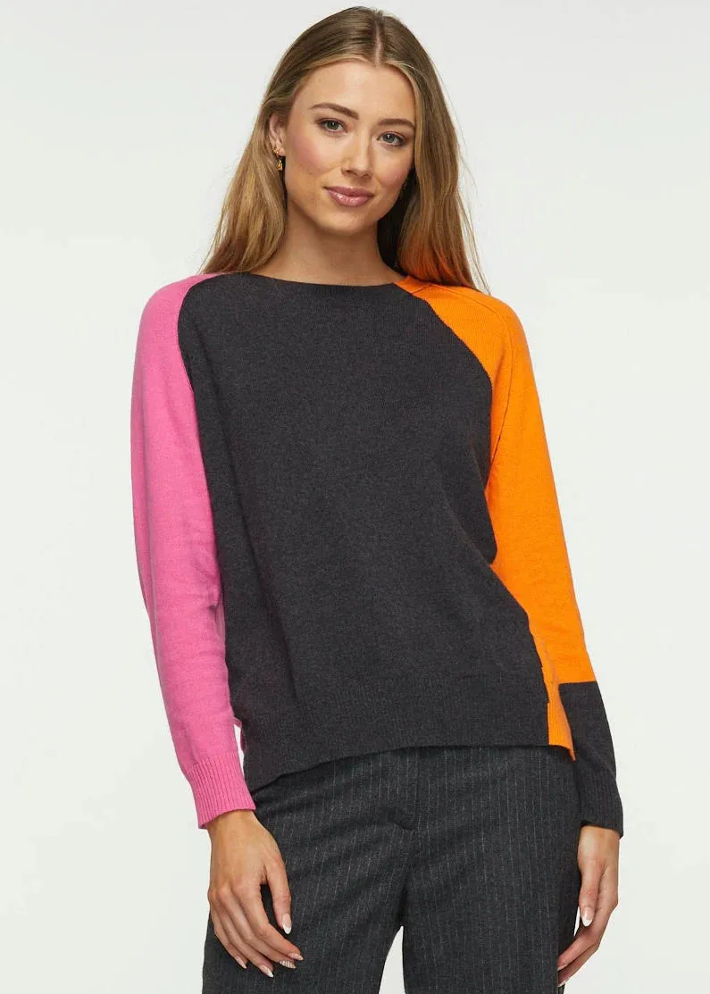 Zaket & Plover Color Block Sleeve Sweater-Charcoal ZP5332U